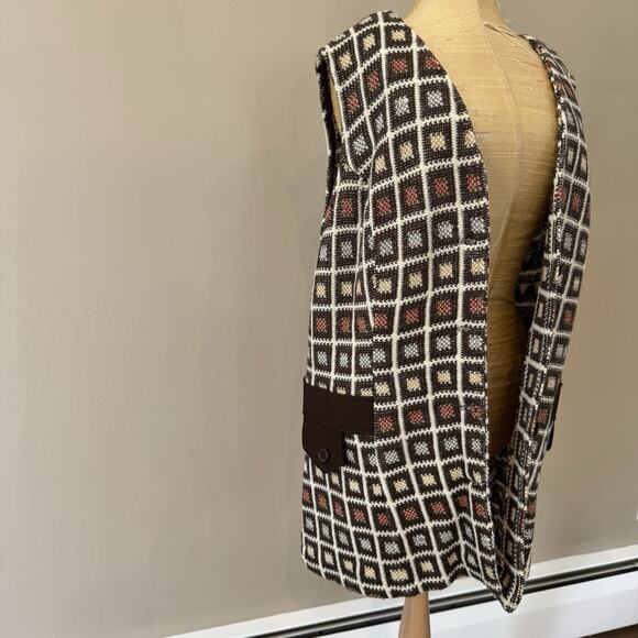 Vintage Granny Square Knit Vest Cardigan Women Large* Boho 70’s Sweater Brown - Picture 1 of 13